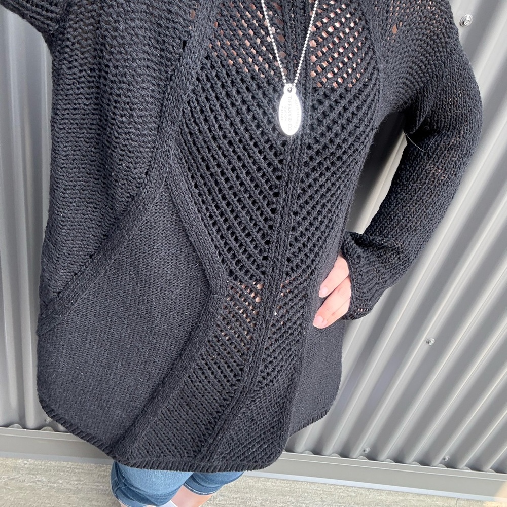 Helmut Lang Black Open-Knit Sweater Cardigan
